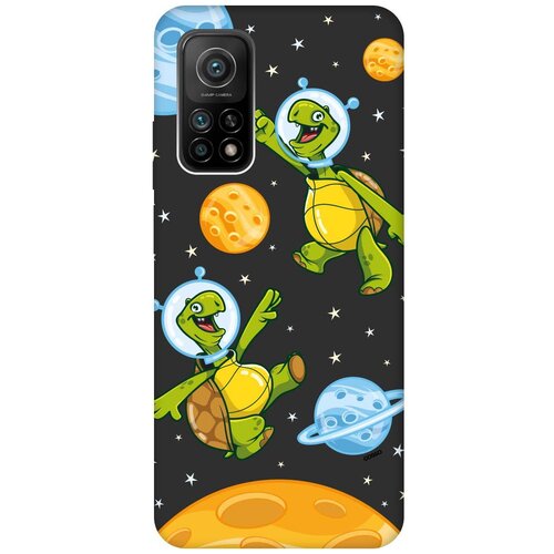 фото Силиконовая чехол-накладка silky touch для xiaomi mi 10t / mi 10t pro с принтом "cosmoturtles" черная gosso