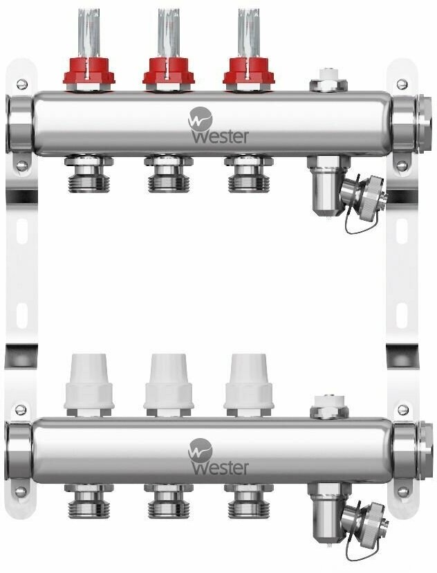 Коллектор нерж. Wester MUFS 1"-3/4 в сборе с расходомерами на 3 выхода