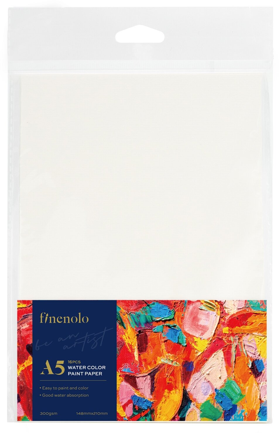 Блок бумаги для акварели Finenolo 300г/м2 A5 (21х14.8 см) 16 листов из 90% целлюлозы и 10% хлопка, в пластиковой упаковке