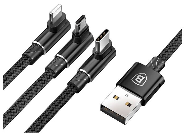 Аксессуар Baseus MVP 3-in-1 Mobile Game Cable USB - Type-C / MicroUSB / Lightning 1.2m Black CAMLT-WZ01