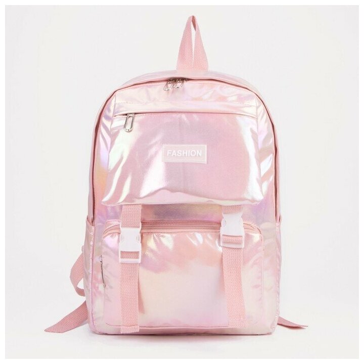 Рюкзак на молнии, 2 наружныx кармана, 2 боковыx кармана, цвет розовый