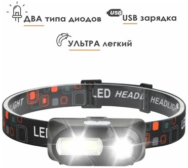 Лёгкий налобный фонарь c аккумулятором (можно менять) и зарядкой от USB — купить в интернет-магазине по низкой цене на Яндекс Маркете