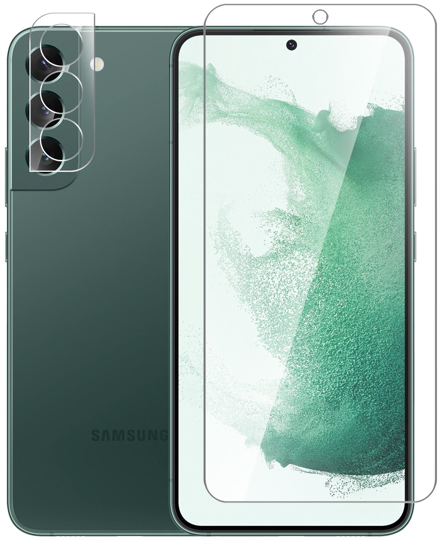 Защитное стекло на Samsung Galaxy S22 (Самсунг Галакси С22) гибридное - пленка + стекловолокно на Экран и Камеру прозрачное Hybrid Glass Miuko