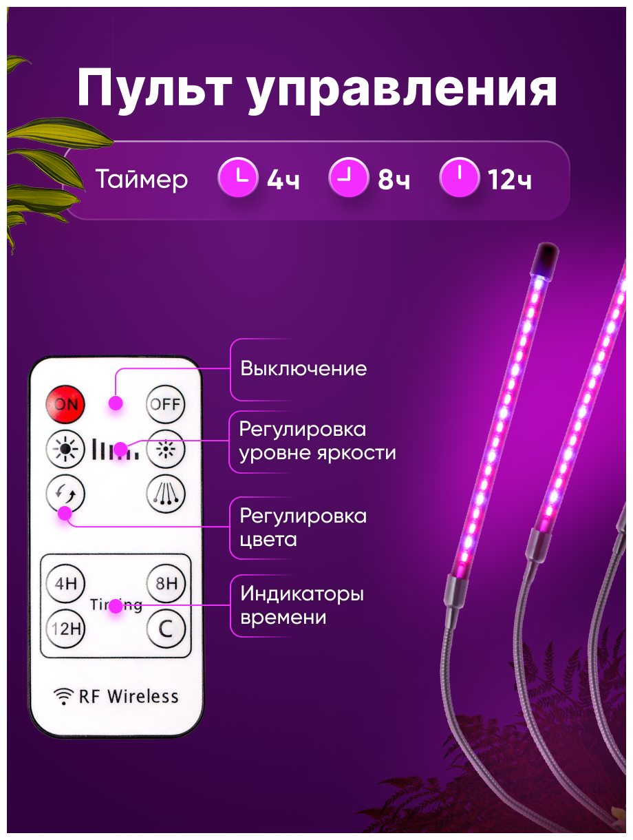 Фитолампа для растений светодиодная полного спектра (4 лампы)