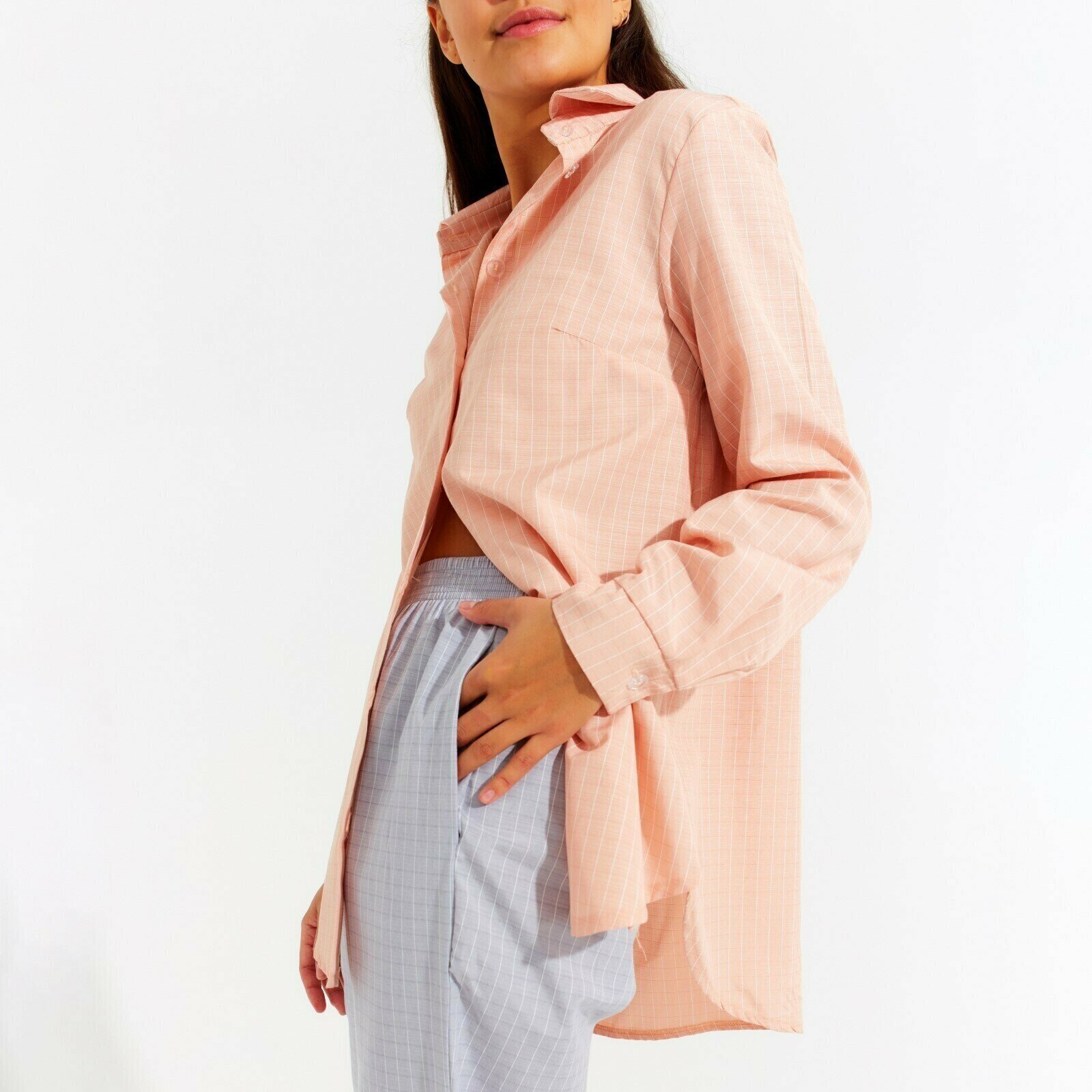 Рубашка женская MINAKU: Home collection цвет персиковый, р-р 46 - фотография № 13