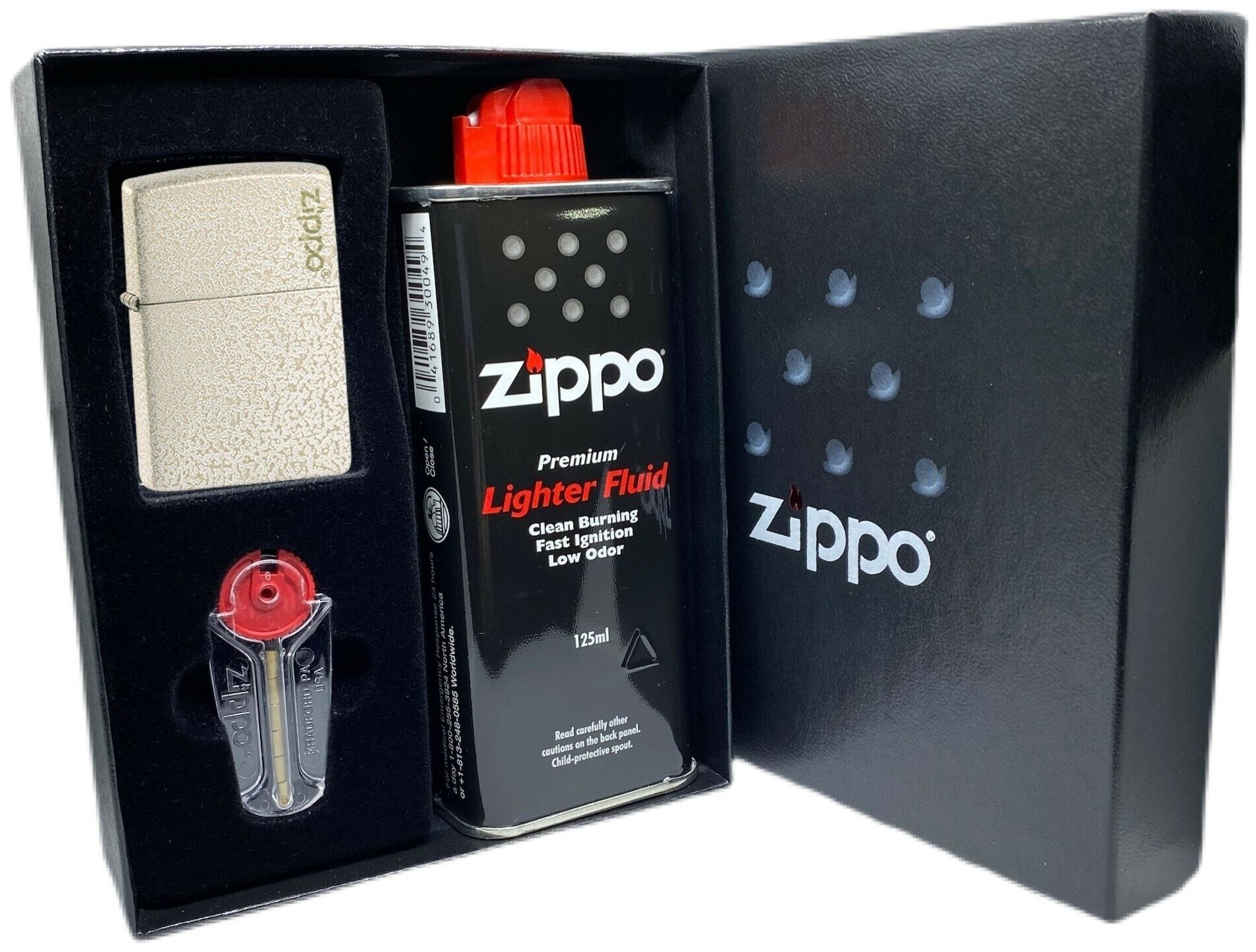 Подарочный набор ZIPPO ( Зажигалка ZIPPO 49181ZL Classic, бежевая, матовая с покрытием Mercury Glass + кремни + топливо, 125 мл ) - фотография № 1