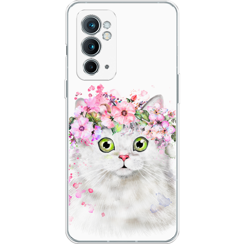 Силиконовый чехол на OnePlus 9RT / ВанПлас 9RT Белая кошка с цветами силиконовый чехол на oneplus 9rt ванплас 9rt черепа с цветами
