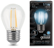 Лампа светодиодная шар 11Вт Е27 4100К Filament Gauss 1шт