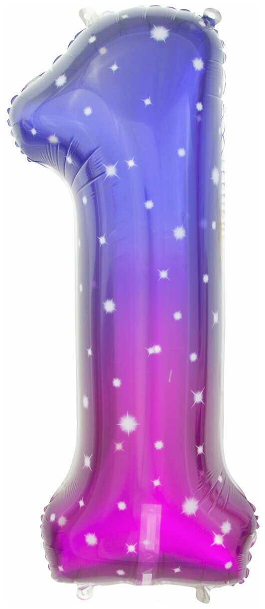 Воздушный шар фольгированный Riota Цифра 1, Космос, градиент, розовая/фиолетовая, 86 см