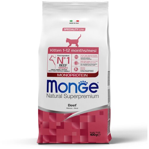 Monge Cat Speciality Line Monoprotein Сухой корм для котят и беременных кошек, Говядина 1.5кг monge cat speciality line monoprotein sterilised полнорационный сухой корм для стерилизованных кошек с треской 1 5 кг
