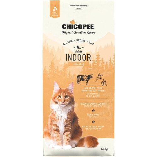 Сухой корм для домашних кошек Chicopee для здоровья кожи и блеска шерсти, с говядиной 15 кг chicopee chicopee hnl cat sterilized сухой корм для стерилизованных кошек 1 5 кг