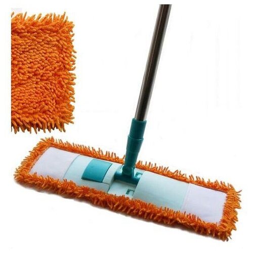 P 042B Плоская швабра (насадка оранж. вермишелька, микрофибра, прямоуг, рук, нержав 125см)