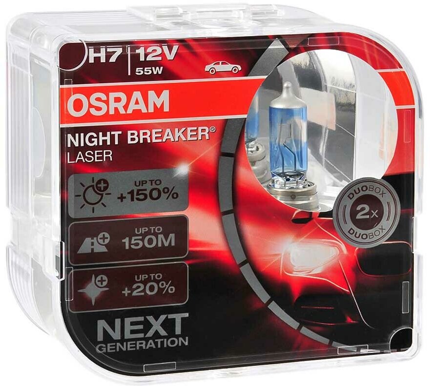 Лампа галогенная OSRAM NIGHT BREAKER LASER +150% 12V H7 55W 2 шт 64210NL-HCB