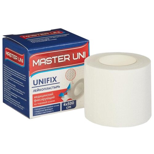 Master Uni UNIFIX лейкопластырь фиксирующий на тканевой основе, 4х500 см, 1 шт. белый