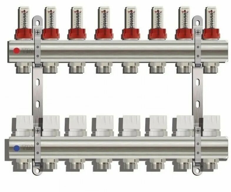 Коллекторная группа с расходомерами 1", 8 хода, латунь , без кранов и нак-ков KD008 TIM