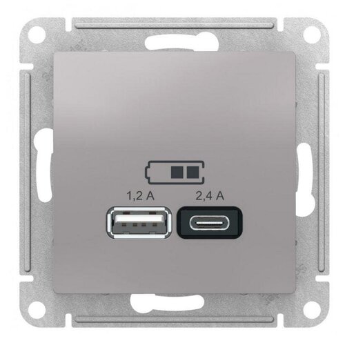 Розетка USB AtlasDesign тип A+C 5В/2.4А 2х5В/1.2А механизм алюм. | код ATN000339 | Schneider Electric ( 1шт. ) atlasdesign usb розетка a a 5в 2 1 а 2х5в 1 05 а механизм сталь schneider electric atn000933