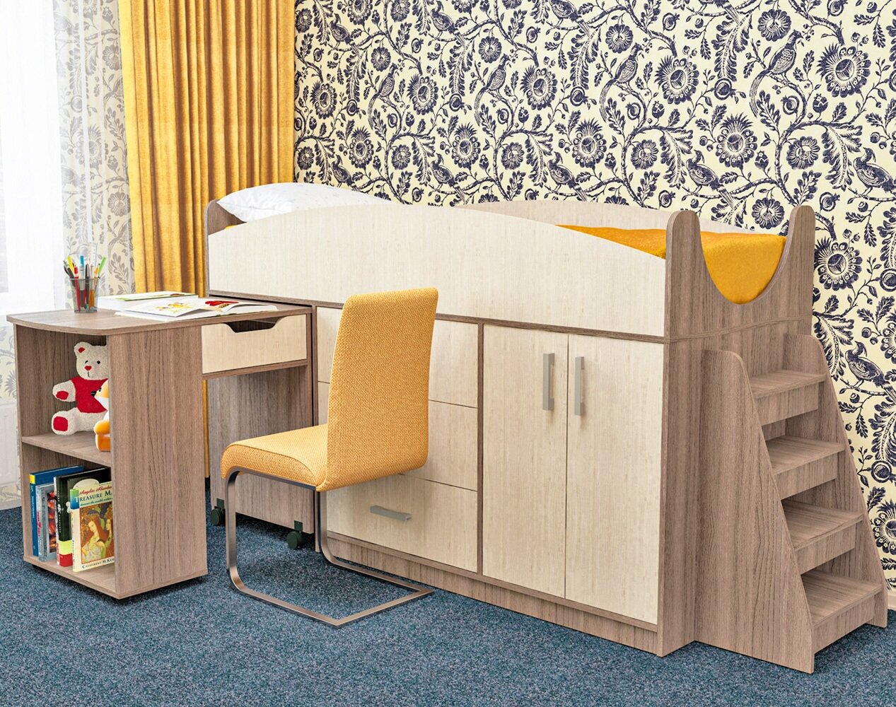 фото Кровать детская с лесенкой и шкафчиком Рокси ят/ясв