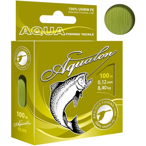 плетеный шнур aqua aqualon 100m olive d 0 35mm Плетеный шнур для рыбалки AQUA Aqualon Olive 0,12mm 100m