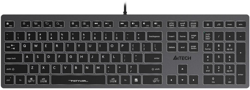 Клавиатура A4Tech Fstyler FX60 серый USB slim LED (FX60 GREY / WHITE), 1 шт.