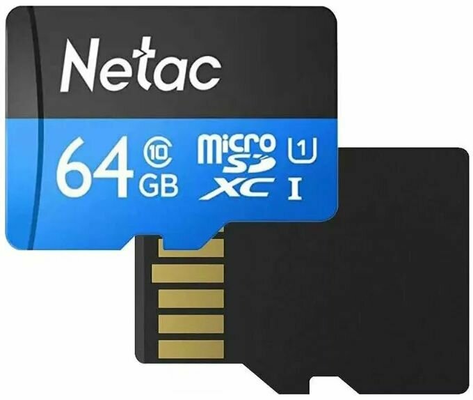 Карта памяти MicroSD 64 Гб / SD карта Netac P500 64Gb Standard Class 10 UHS I 90 Mb/s с адаптером NT02P500STN-064G-R Карта памяти микро СД для телефона, видеорегистратора, видеокамеры, фотоаппарата, ноутбука