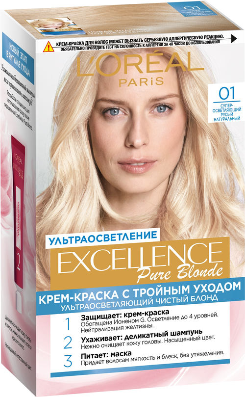 LOreal Paris Excellence стойкая крем-краска для волос, 01 суперосветляющий русый натуральный