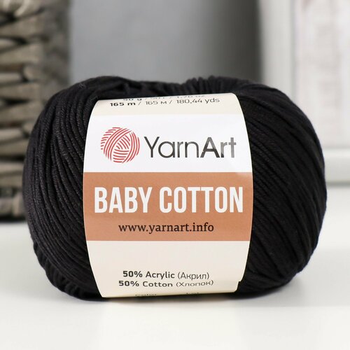 фото Пряжа "baby cotton" 50% акрил 50% хлопок 165м/50гр (460 чёрный) россия