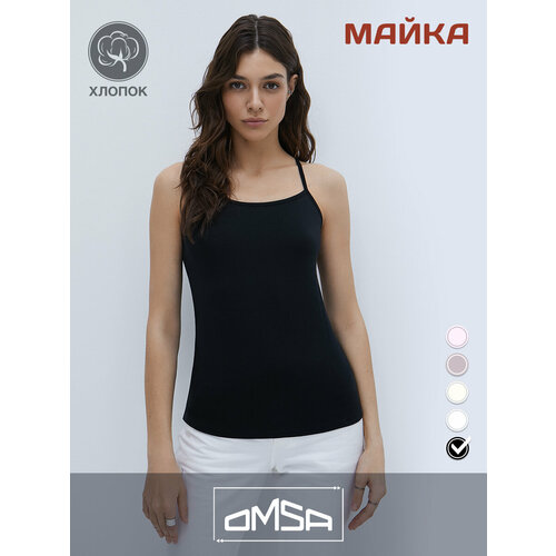 фото Майка omsa, хлопок, однотонная, размер 50(xl), черный