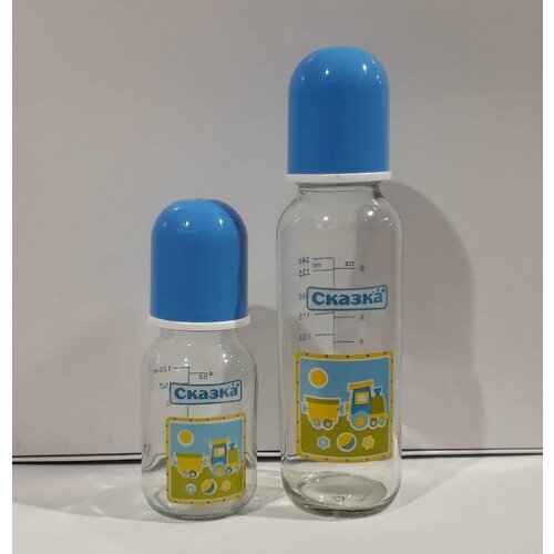 Бутылочки для кормления "Игрушки" (2 штуки: 120 мл, 240мл.) стекло , голубой А