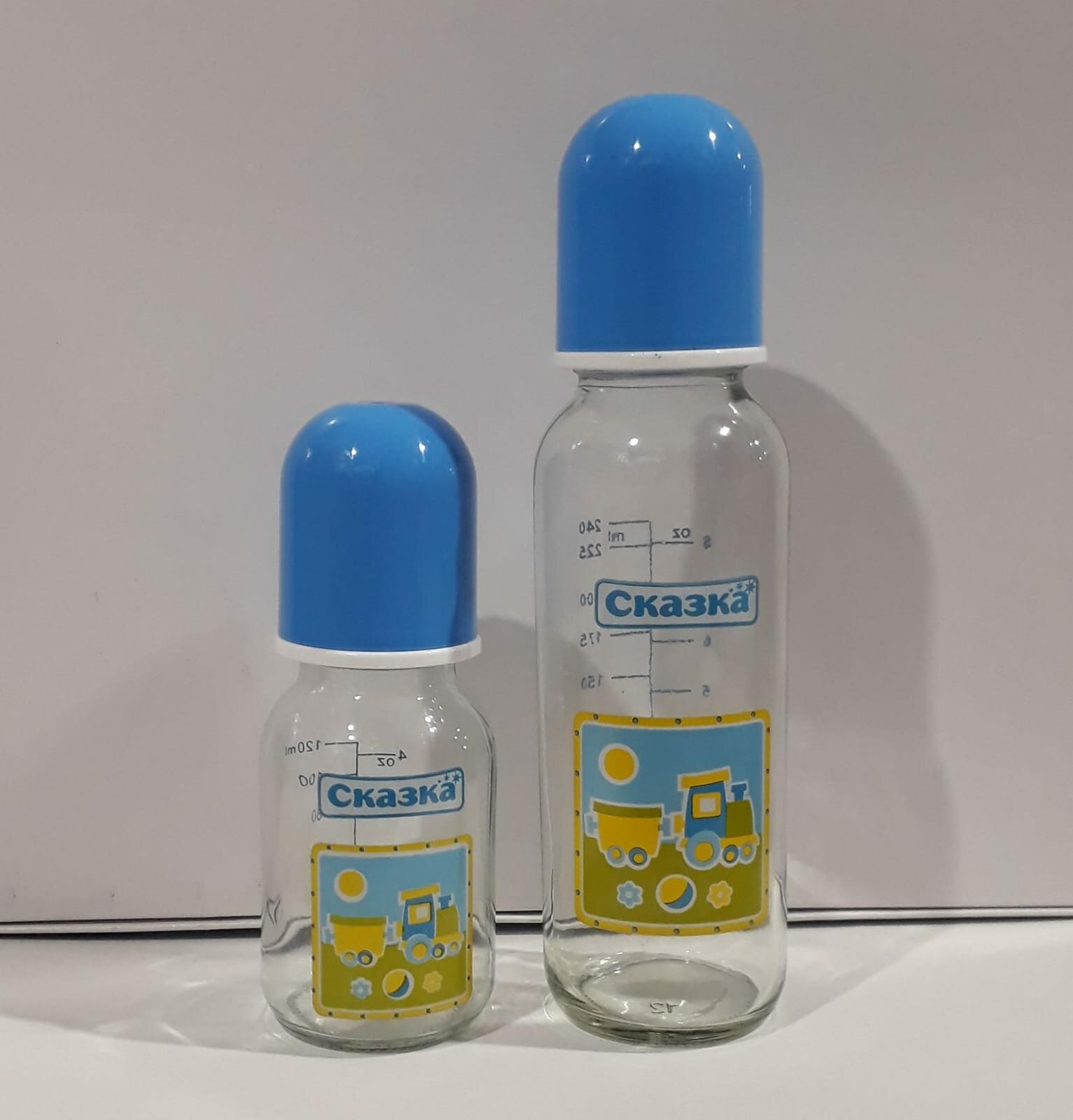 Бутылочки для кормления "Игрушки" (2 штуки: 120 мл, 240мл.) стекло , голубой А