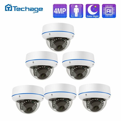 Ip камера видеонаблюдения 4 МП POE xmeye 6 штуки Купольная камера Тechage 1899900₽