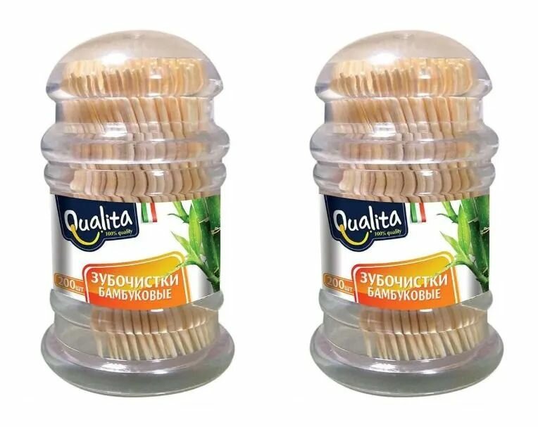 Qualita Зубочистки бамбуковые, 200 шт, 2 уп.