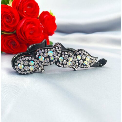 Блестящая переливающая со стразами заколка банан для волос женская