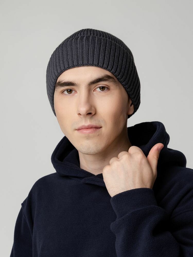 Шапка-бини teplo Весна-лето 2024 для мужчин, размер 56-60, темно-серый — фото 1