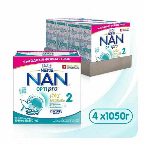 фото Молочная смесь nan 2 optipro для роста, иммунитета и развития мозга, 1050 г 4 шт nan (nestlé)