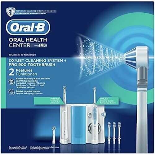 Станция ухода за полостью рта Oral-B ручка электрической щетки Oral-B PRO 900 спринклер Oxyjet с технологией Braun 4 насадки Oxyjet 2 сменные щетки 25498₽