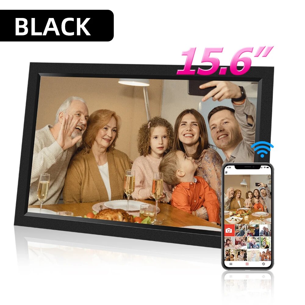 SamGta 15,6 дюймовая цифровая фоторамка Wi-Fi 32 ГБ, Black, вилка ЕС