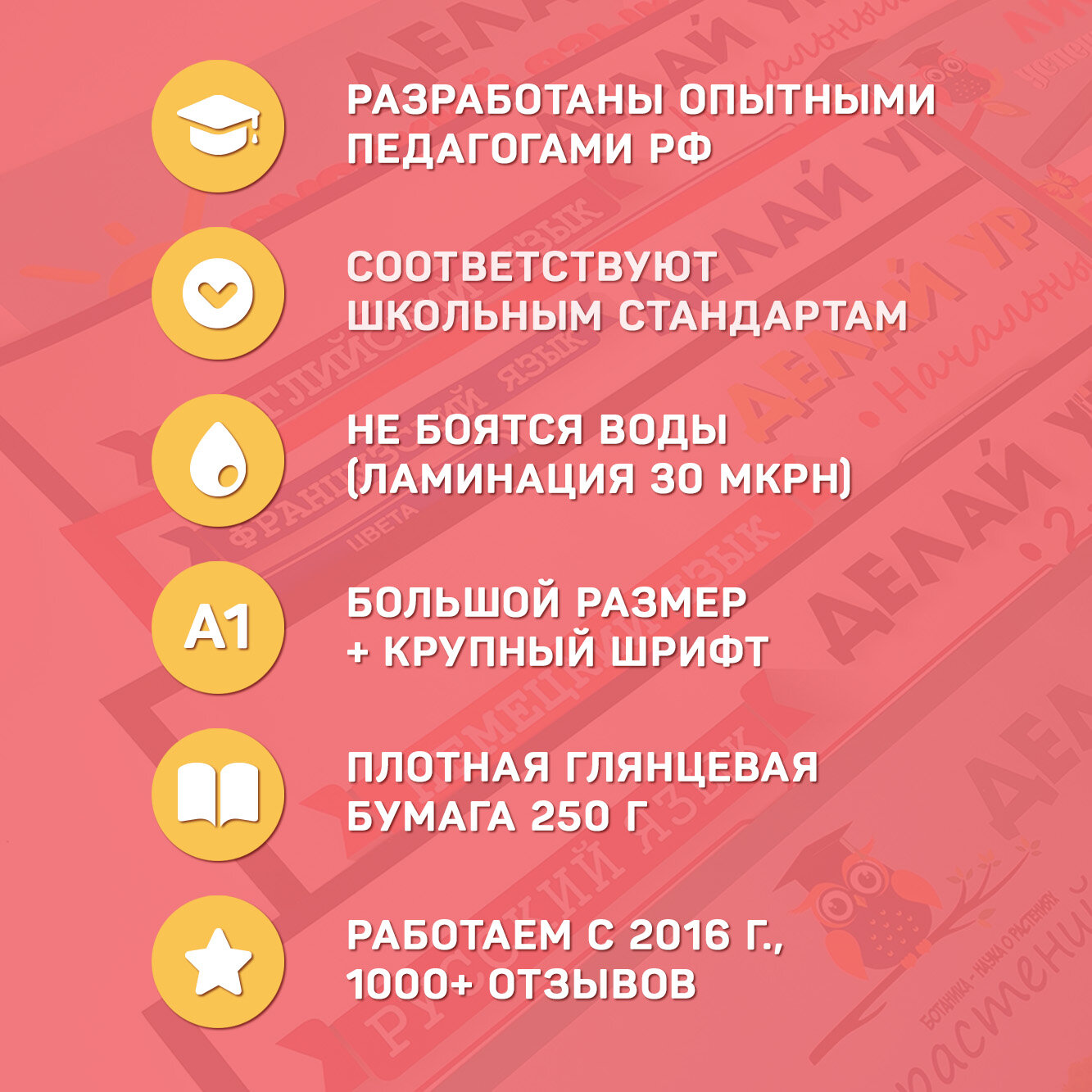 Обучающий плакат А1 «Русский язык и математика (5-6 класс)» для средней школы, Делай уроки сам! — фото 1