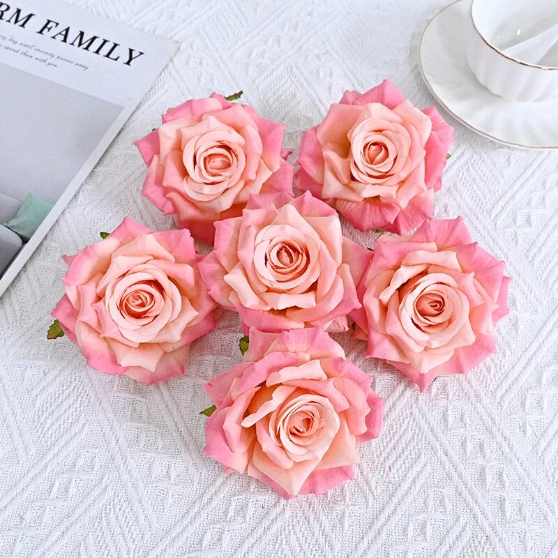 Розовые искусственные розы, 10 см, Champagne pink