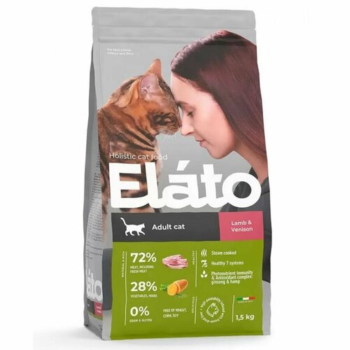 Сухой корм Elato Holistic (Элато) для кошек с ягненком и олениной, 1.5 кг