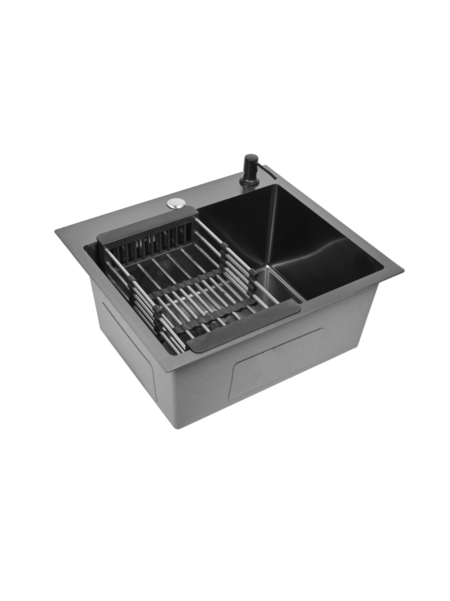 Мойка для кухни STEIN 50х44 из нержавеющей стали, рифленая структура, с сифоном ведерко, дозатором, коландером ST35044BD — фото 1
