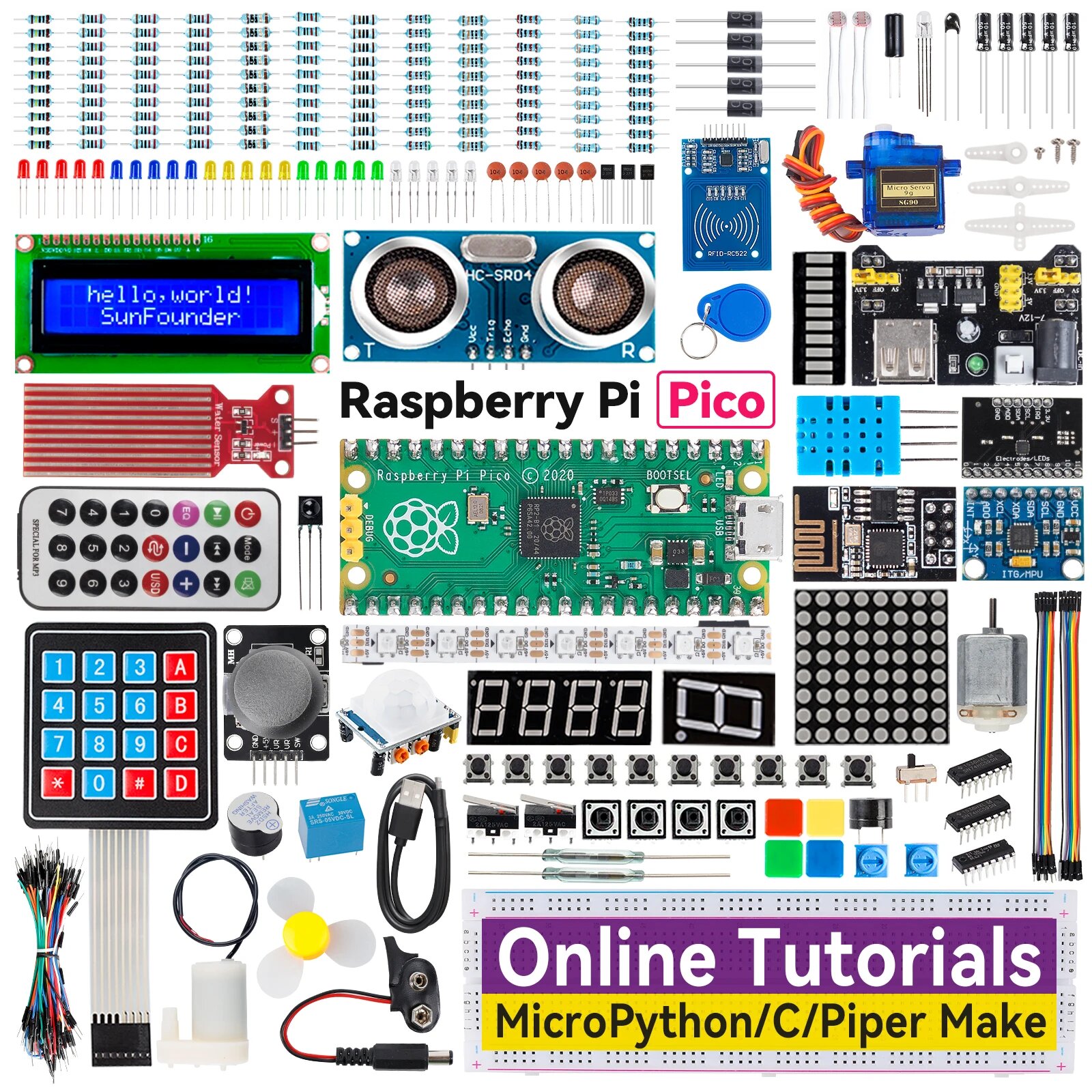 Стартовый комплект SunFounder Ultimate для Raspberry Pi Pico, онлайн-посібник, 320 предметов, 113 проектов, MicroPython, Piper Make, C/C++