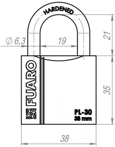 Навесной замок Fuaro PL-3038 38 мм 3 англ. кл. Блистер - фотография № 3