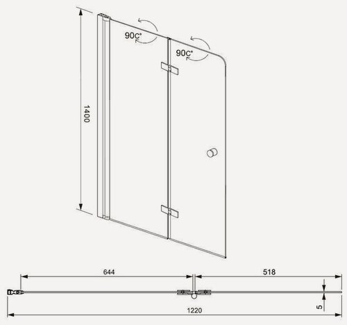 Изображение товара Шторка на ванну Aquanet Beta 4 NF6222-hinge, прозрачное стекло
