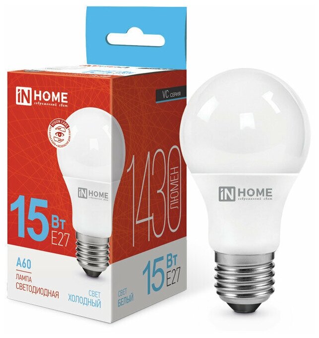 Лампа светодиодная IN HOME LED-A60-VC 15Вт 230В Е27 6500К 10 шт.