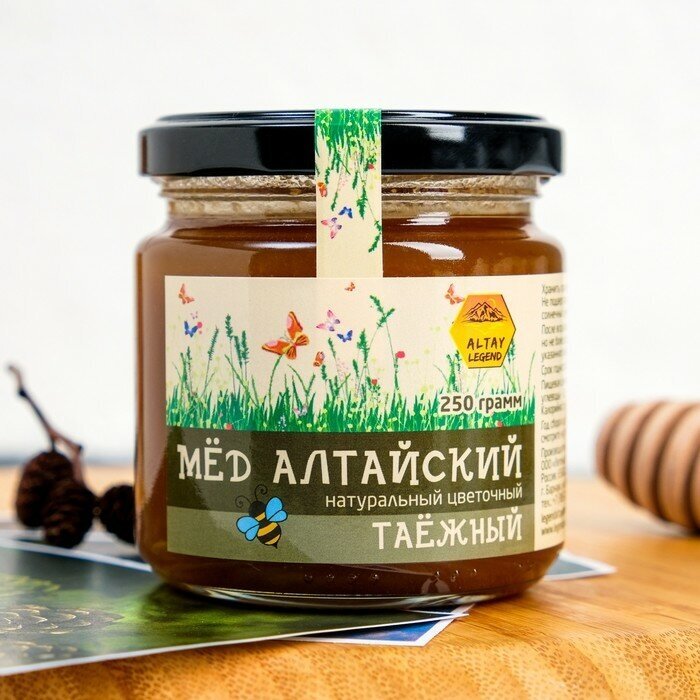 Легенда Алтая Мёд Алтайский "Таежный", натуральный цветочный, 250 г стекло