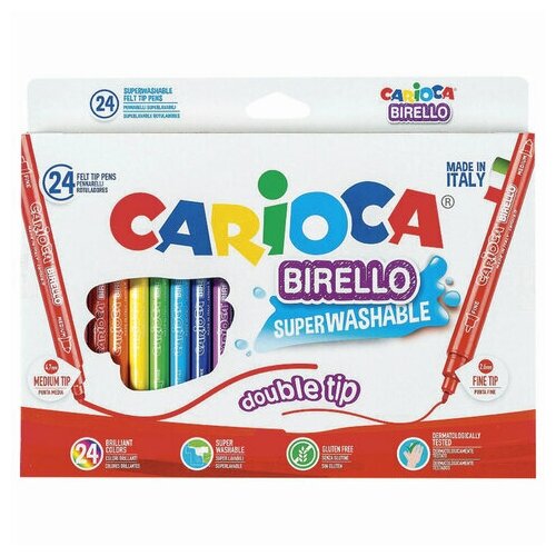 CARIOCA Фломастеры двухсторонние CARIOCA (Италия) Birello, 24 цвета, суперсмываемые, 41521