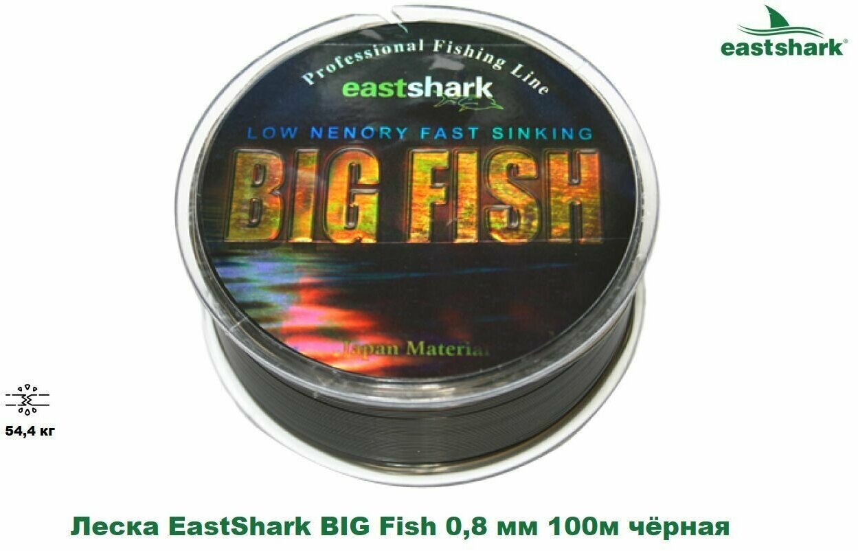 Леска EastShark BIG Fish 0,8 мм 100 м чёрная (54,4 кг)