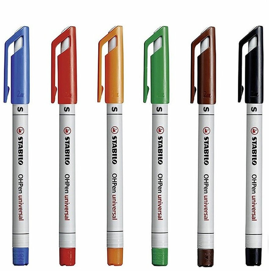Набор маркерных ручек маркерная ручка STABILO OHPen UNIVERSAL 0,4мм, 6 шт/уп, цвет чернил: оранжевый, синий, черный, красный, зеленый, коричневый, растворимые чернила