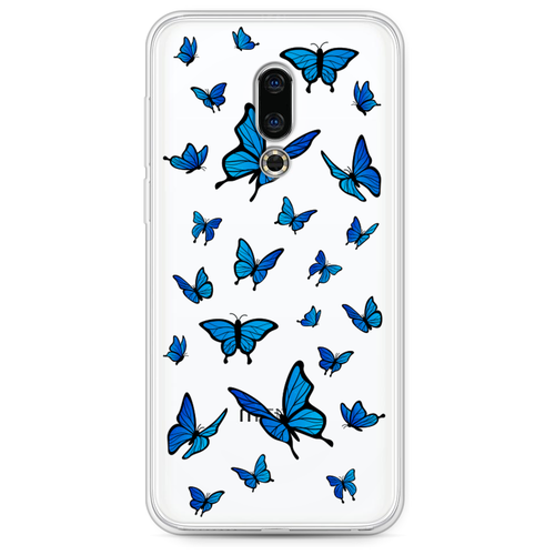 Силиконовый чехол на Meizu 16th / Мейзу 16th Синие бабочки, прозрачный