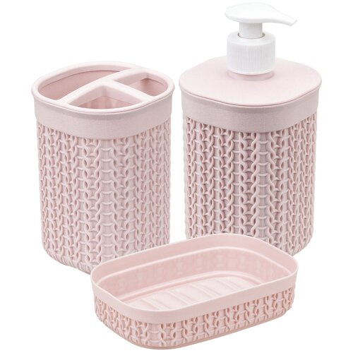 фото Набор для ванной вязание (диспенсер для мыла, подставка для зубных щеток, мыльница ) чайная роза idea (м-пластика)